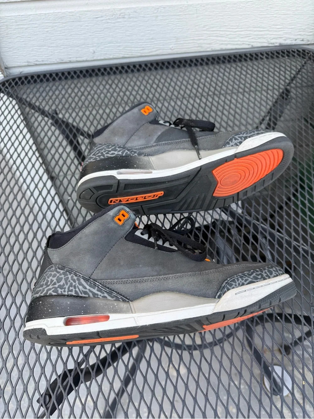 Jordan Men’s Grey and Black Sneakers with Orange Jumpman